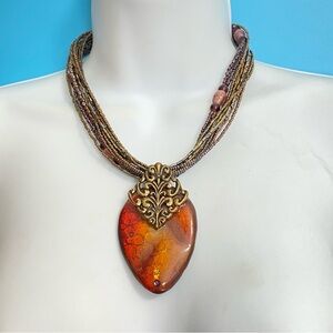 CHICO'S Multi-Strand Seed Beads Resin Pendant Bohemian Style Necklace
